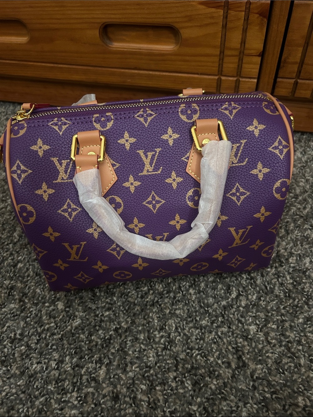 Source Unknown Purple Monogram Satchel with Tan Trim - Picture 2 of 6